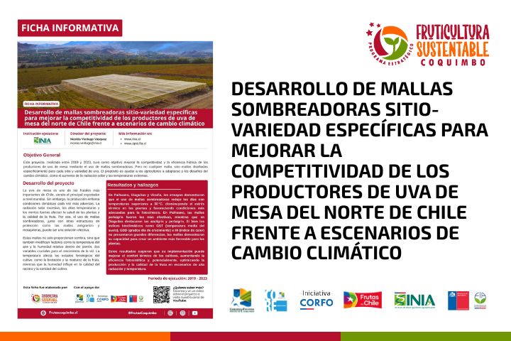 Desarrollo de mallas sombreadoras sitio variedad específicas para mejorar la competitividad de los productores de uva de mesa del norte de Chile frente a escenarios de cambio climático